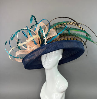 NAVY BLUE PEACOCK FLIPPED BRIM HAT - The Hat Hive
