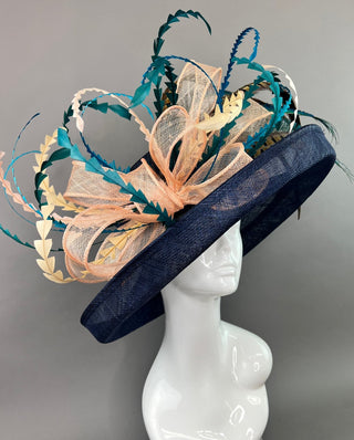 NAVY BLUE PEACOCK FLIPPED BRIM HAT - The Hat Hive