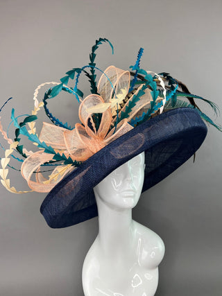 NAVY BLUE PEACOCK FLIPPED BRIM HAT - The Hat Hive