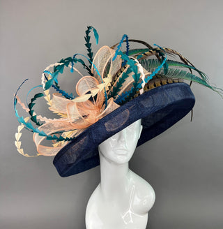 NAVY BLUE PEACOCK FLIPPED BRIM HAT - The Hat Hive