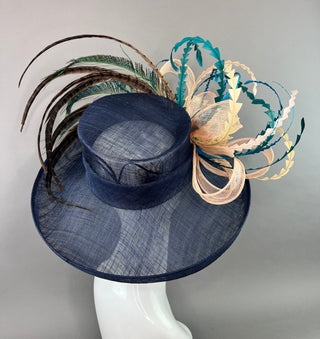 NAVY BLUE PEACOCK FLIPPED BRIM HAT - The Hat Hive