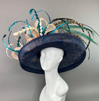 NAVY BLUE PEACOCK FLIPPED BRIM HAT - The Hat Hive