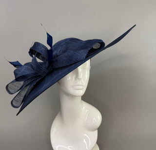 NAVY BLUE WIDE BRIM WITH FEATHERS - The Hat Hive