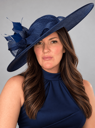 NAVY BLUE WIDE BRIM WITH FEATHERS - The Hat Hive