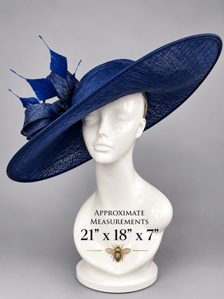 NAVY BLUE WIDE BRIM WITH FEATHERS - The Hat Hive