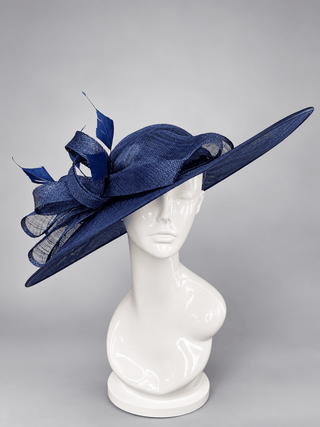 NAVY BLUE WIDE BRIM WITH FEATHERS - The Hat Hive