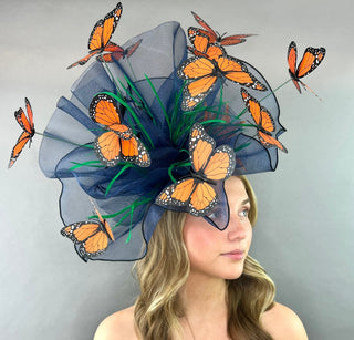 NAVY & MONARCH BUTTERFLY FASCINATOR - The Hat Hive