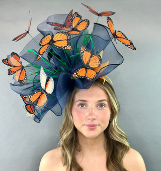 NAVY & MONARCH BUTTERFLY FASCINATOR - The Hat Hive