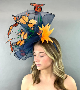 NAVY & MONARCH BUTTERFLY FASCINATOR - The Hat Hive
