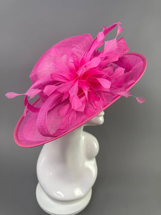 PINK FLIPPED BRIM KENTUCKY DERBY HAT WITH FEATHER FLOWER - The Hat Hive