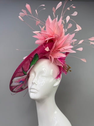 PINK LILLY FLORAL FEATHER FASCINATOR WITH LILLY SEQUIN APPLIQUÉ - The Hat Hive