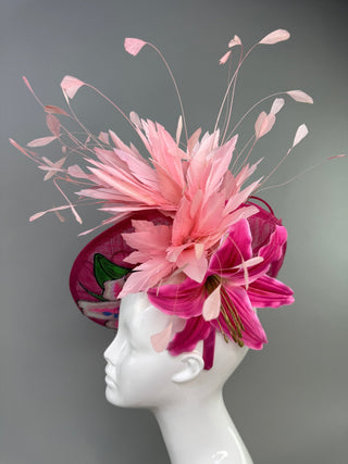 PINK LILLY FLORAL FEATHER FASCINATOR WITH LILLY SEQUIN APPLIQUÉ - The Hat Hive
