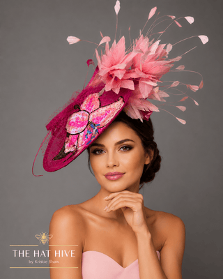 PINK LILLY FLORAL FEATHER FASCINATOR WITH LILLY SEQUIN APPLIQUÉ - The Hat Hive