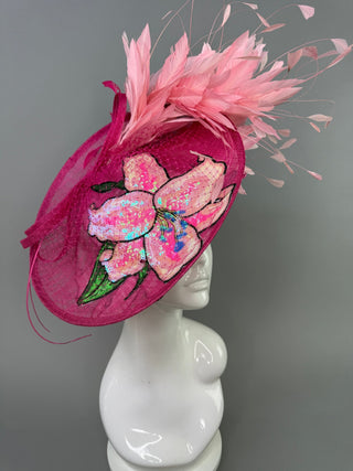 PINK LILLY FLORAL FEATHER FASCINATOR WITH LILLY SEQUIN APPLIQUÉ - The Hat Hive