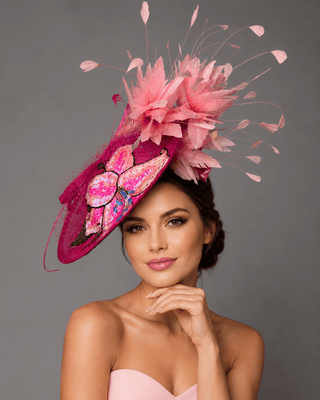 PINK LILLY FLORAL FEATHER FASCINATOR WITH LILLY SEQUIN APPLIQUÉ - The Hat Hive