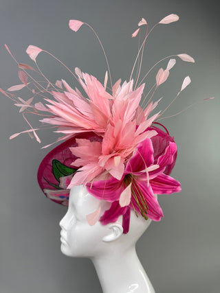 PINK LILLY FLORAL FEATHER FASCINATOR WITH LILLY SEQUIN APPLIQUÉ - The Hat Hive