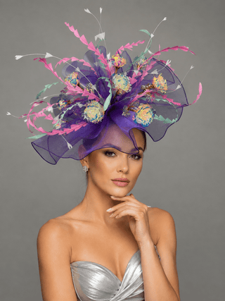 PURPLE IRIDESCENT ROSE BOQUET FASCINATOR - The Hat Hive
