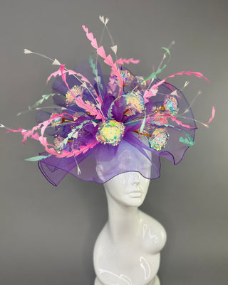 PURPLE IRIDESCENT ROSE BOQUET FASCINATOR - The Hat Hive