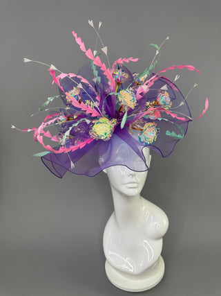 PURPLE IRIDESCENT ROSE BOQUET FASCINATOR - The Hat Hive
