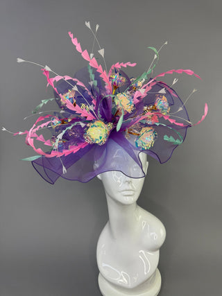PURPLE IRIDESCENT ROSE BOQUET FASCINATOR - The Hat Hive