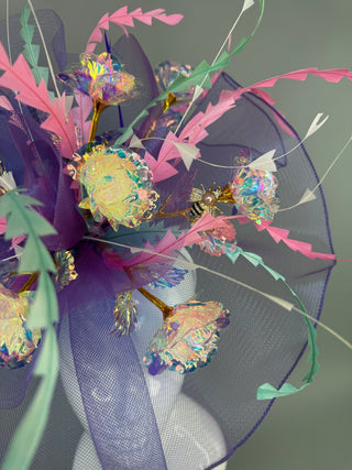 PURPLE IRIDESCENT ROSE BOQUET FASCINATOR - The Hat Hive