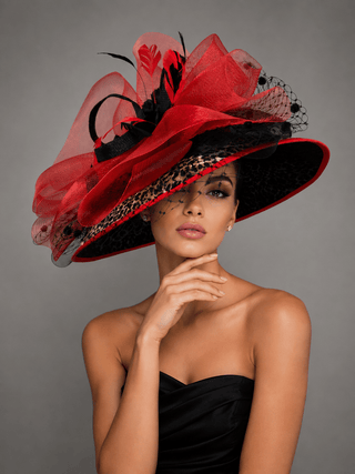 RED AND BLACK ANIMAL PRINT ROUND BRIM HAT - The Hat Hive