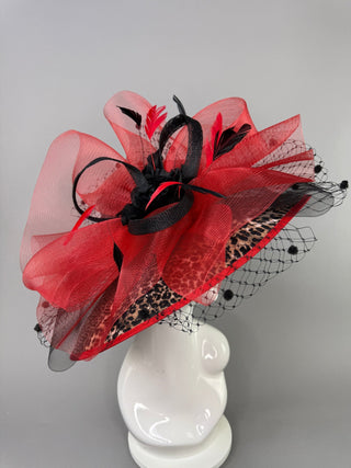 RED AND BLACK ANIMAL PRINT ROUND BRIM HAT - The Hat Hive
