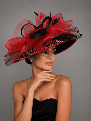 RED AND BLACK ANIMAL PRINT ROUND BRIM HAT - The Hat Hive