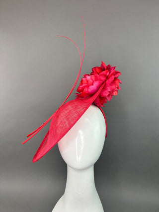 RED HATINATOR WITH RED AND MAGENTA BLOOMS. - The Hat Hive