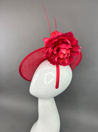 RED HATINATOR WITH RED AND MAGENTA BLOOMS. - The Hat Hive