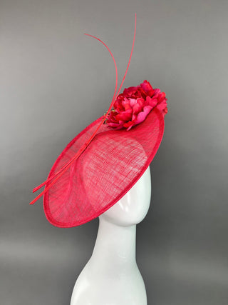 RED HATINATOR WITH RED AND MAGENTA BLOOMS. - The Hat Hive