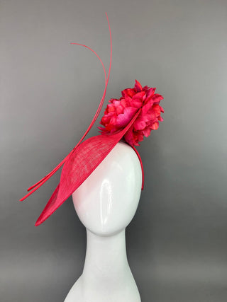 RED HATINATOR WITH RED AND MAGENTA BLOOMS. - The Hat Hive