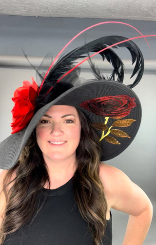RED ROSE SEQUIN EMBROIDERY FLOOPY HAT - The Hat Hive