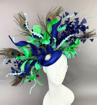 ROYAL BLUE PEACOCK FASCINATOR - The Hat Hive