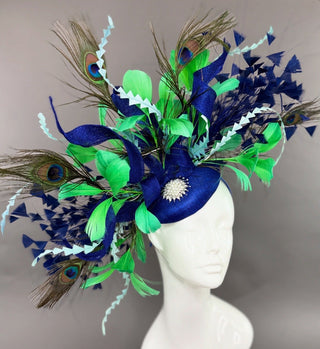 ROYAL BLUE PEACOCK FASCINATOR - The Hat Hive