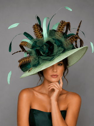 THE GREEN ENVY WIDE BRIM KENTUCKY DERBY HAT - The Hat Hive