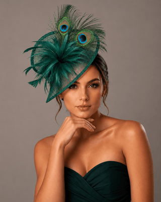 THE TAYLOR FASCINATOR WITH PEACOCK FEATHERS - The Hat Hive