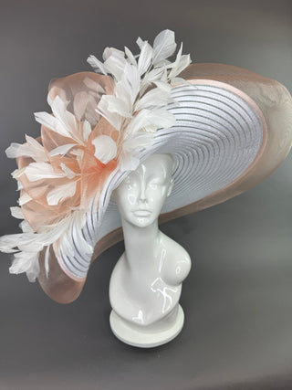 WHITE AND PEACH PINNED FLOPPY KENTUCKY DERBY HAT - The Hat Hive