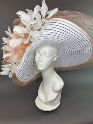 WHITE AND PEACH PINNED FLOPPY KENTUCKY DERBY HAT - The Hat Hive