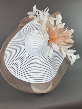 WHITE AND PEACH PINNED FLOPPY KENTUCKY DERBY HAT - The Hat Hive