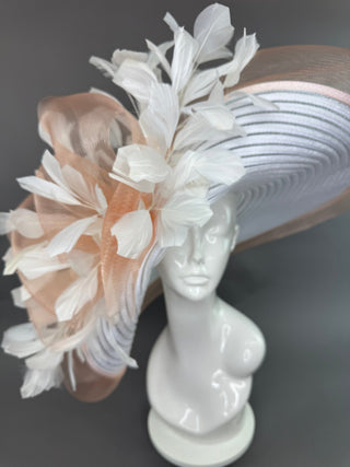 WHITE AND PEACH PINNED FLOPPY KENTUCKY DERBY HAT - The Hat Hive