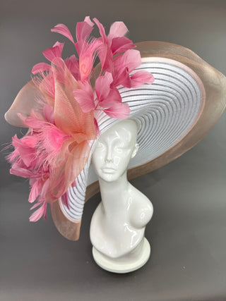 WHITE WITH PEACH AND BLUSH PINK HAT - The Hat Hive