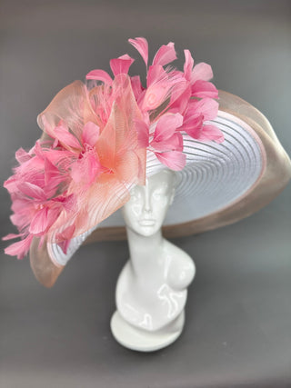WHITE WITH PEACH AND BLUSH PINK HAT - The Hat Hive