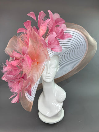 WHITE WITH PEACH AND BLUSH PINK HAT - The Hat Hive