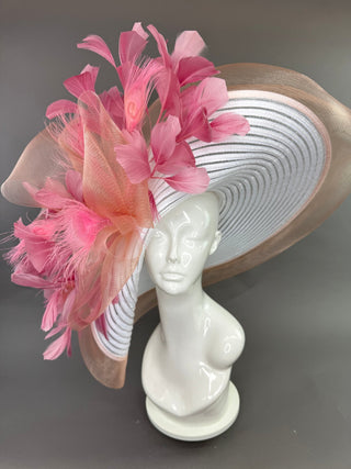 WHITE WITH PEACH AND BLUSH PINK HAT - The Hat Hive