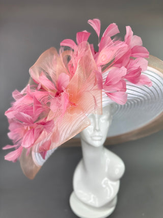 WHITE WITH PEACH AND BLUSH PINK HAT - The Hat Hive