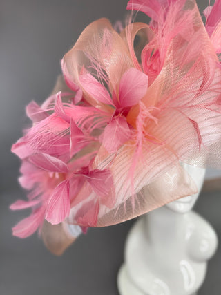 WHITE WITH PEACH AND BLUSH PINK HAT - The Hat Hive