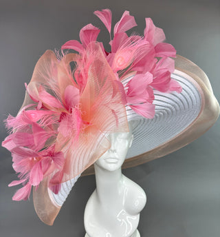 WHITE WITH PEACH AND BLUSH PINK HAT - The Hat Hive