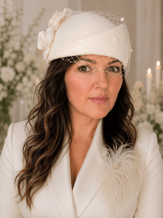 Winter Bride Felt Wedding Hat with Veil - The Hat Hive