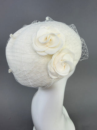 Winter Bride Felt Wedding Hat with Veil - The Hat Hive